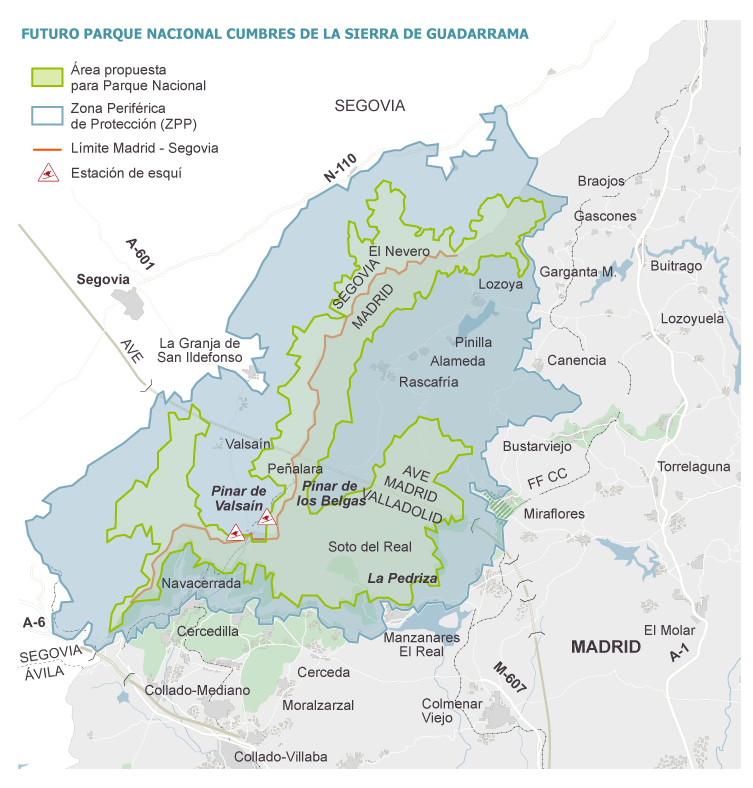 Plano del futuro Parque Nacional de las Cumbres de la Sierra de Guadarrama